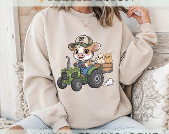 Highland Cow PNG | Farm Boy Tractor Sublimation Design | Country Boy Kids Shirt PNG | Rustic Farm Life Clipart | DTF & Sublimation Download