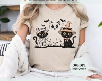 Calabaza de gato negro de Halloween retro PNG / Diseño de sublimación de otoño gótico / Descarga digital vintage de temporada espeluznante