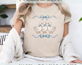 Vintage Blue Ribbon Goose PNG – Retro Goose Sublimation Design, Cute 1980s Groovy Aesthetic Clipart, Trendy Goose Digital Download for DTF