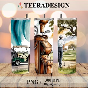 Golf Landscape Tumbler Wrap PNG, Golfer 20oz Skinny Straight Sublimation Design, Sporty Tumbler PNG Digital Download