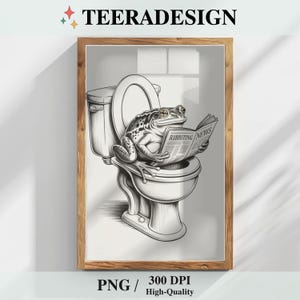 Retro Frog on Toilet Print PNG | Quirky Bathroom Wall Art | Playful Frog Poster Decor | Funny Digital Download