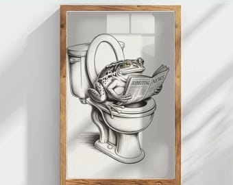 Retro Frosch auf Toilette Print PNG | Schröckchen Badezimmer Wand Kunst | Spielerischer Frosch Poster Dekor | Lustiger digitaler Download