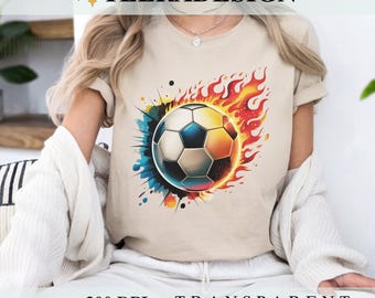 Balón de fútbol en llamas PNG, diseño deportivo de sublimación, clipart de fútbol con llamas, camiseta PNG, descarga digital instantánea para DTF y sublimación