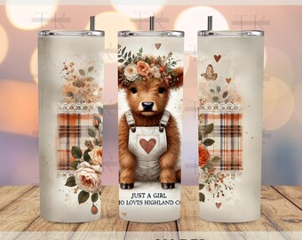 Nur ein Mädchen, das Highland Cows Tumbler Wrap liebt PNG, 20 Unzen Skinny Sublimation Design Digital Download