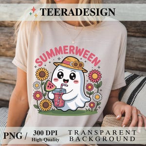 Ghost Summer Halloween PNG – Retro Summerween Cocktail Sublimation Design, Cute Ghost Summer Shirt Digital Download