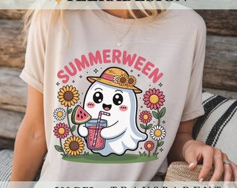 Ghost Summer Halloween PNG – Retro Summerween Cocktail Sublimation Design, Cute Ghost Summer Shirt Digital Download
