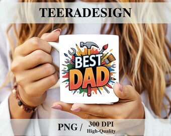 Der beste Papa Becher wickeln PNG | Werkzeuge Tasse Sublimationsdesign | 11 Unzen & 15 Unzen Becher Vorlage | Vatertags Geschenk | Sofortiger digitaler Download