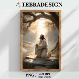 Garden of Gethsemane PNG | Picture of Jesus Praying | Christian Printable Art | Bible Wall Art | Jesus Painting Digital Download