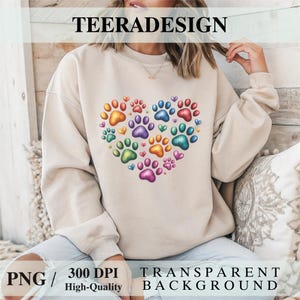 Colorful Paws Heart PNG – Dog Mama Sublimation Design | Dog Lover T-Shirt & Sweatshirt Graphic | Digital Download for DTF Crafts