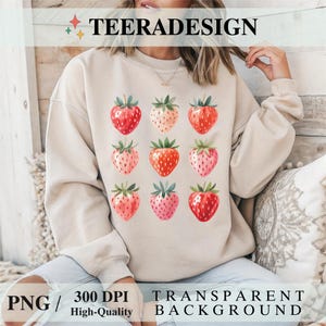 Strawberries PNG – Vintage Strawberry Clipart for Sublimation, Berry Summer Festival Graphic, DTF & Digital Download Design