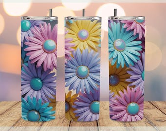 Spring Floral Tumbler Wrap PNG, 20oz Skinny Tumbler Sublimation Design, Seamless Flower Tumbler Template, Instant Digital Download
