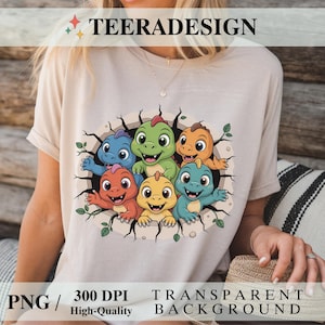 3D Dinosaurs PNG – Cute Colorful Dinosaur Sublimation Design, Kids T-Shirt Graphic, 3D Hole Effect Digital Download