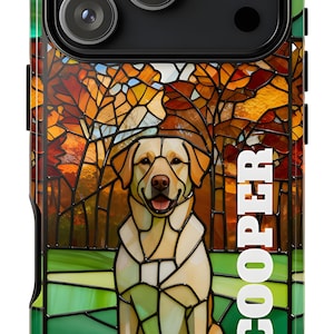 Funda de vitral con diseño de Labrador y Golden Retriever. Funda personalizada para iPhone y Samsung. Un regalo especial para amantes de los perros.