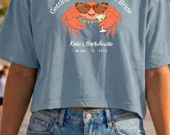 Bachelorette Party T-Shirts. Personalized Bridal Party Gift. Coastal Bride Trip Tee. Coast Beach Wedding. Last Toast. Funny Crab Shirt.