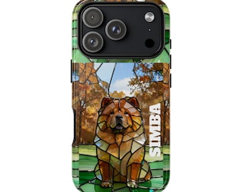 Chow Chow-telefoonhoesje met gebrandschilderd glas. Telefoonhoesje voor huisdierenliefhebber. Cadeau voor hondenliefhebbers. Artistiek telefoonhoesje.