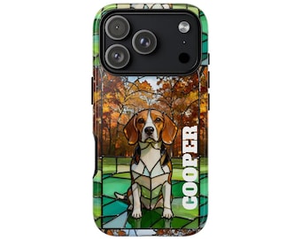 Stoere hoesjes, glas-in-lood beagle-hoes gepersonaliseerd voor iPhone Samsung, hondenliefhebber cadeau, beschermende telefoonhoes, aangepast