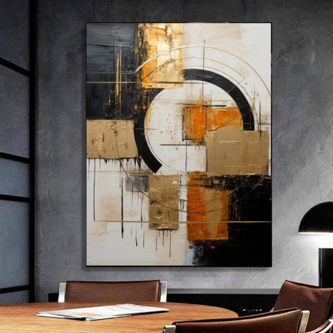 Black and White Gold Abstract Art Oil Paintingl Print Wall Etsy