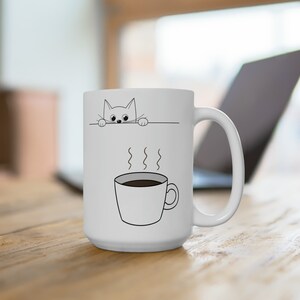 lindo gato y café, fanny cat, taza de café grande, taza de cerámica 15oz, taza de café, gato de café, taza de café,