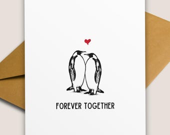 Penguin Forever Love Card for Couples – Anniversary, Wedding, or Valentine’s Day – Animal Romantic