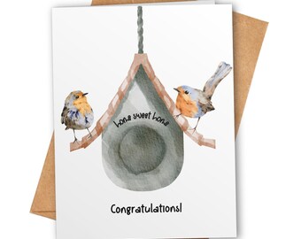 Funny New Home Card: Watercolor Birds Housewarming Card