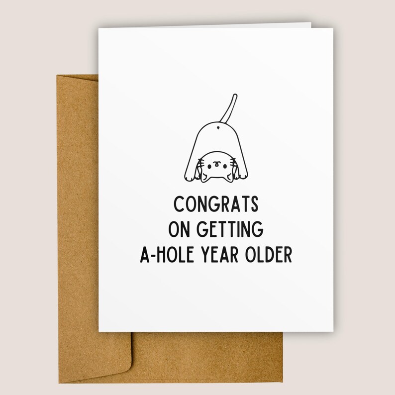 Funny Cat Birthday Card, Sarcastic Humor Greeting, Adult Friend Gift ...