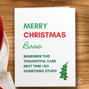 Carte de Noël drôle, carte de vœux joyeux Noël patron, carte de Noël humoristique pour patron, cadeau de Noël drôle pour patron homme dame imprimable