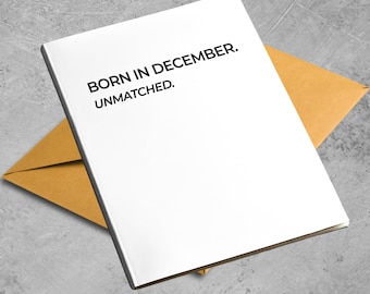 Tarjeta de cumpleaños divertida de diciembre: felicitación navideña única, moderna y minimalista para amigos, pareja y familiares.