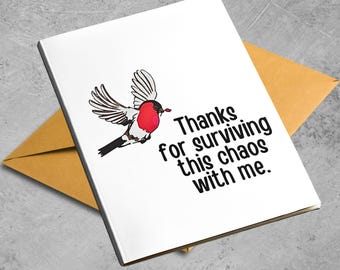Tarjeta de agradecimiento: Apoyo, amistad, caos, humor, minimalista, atrevida, regalo de agradecimiento para amigos.