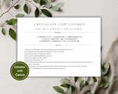 Minimal Recipe Card Template, Editable on Canva (Digital Download)