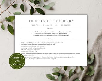 Minimal Recipe Card Template, Editable on Canva (Digital Download)