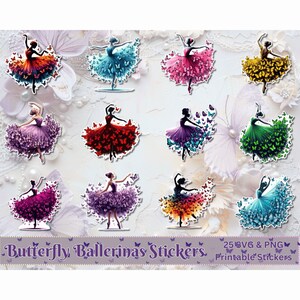 Schmetterling Ballerina PNG SVG Bundle, druckbare schöne Schmetterling Ballerinas, Ballett digitale Aufkleber, Cricut, Silhouette, Scapbooking