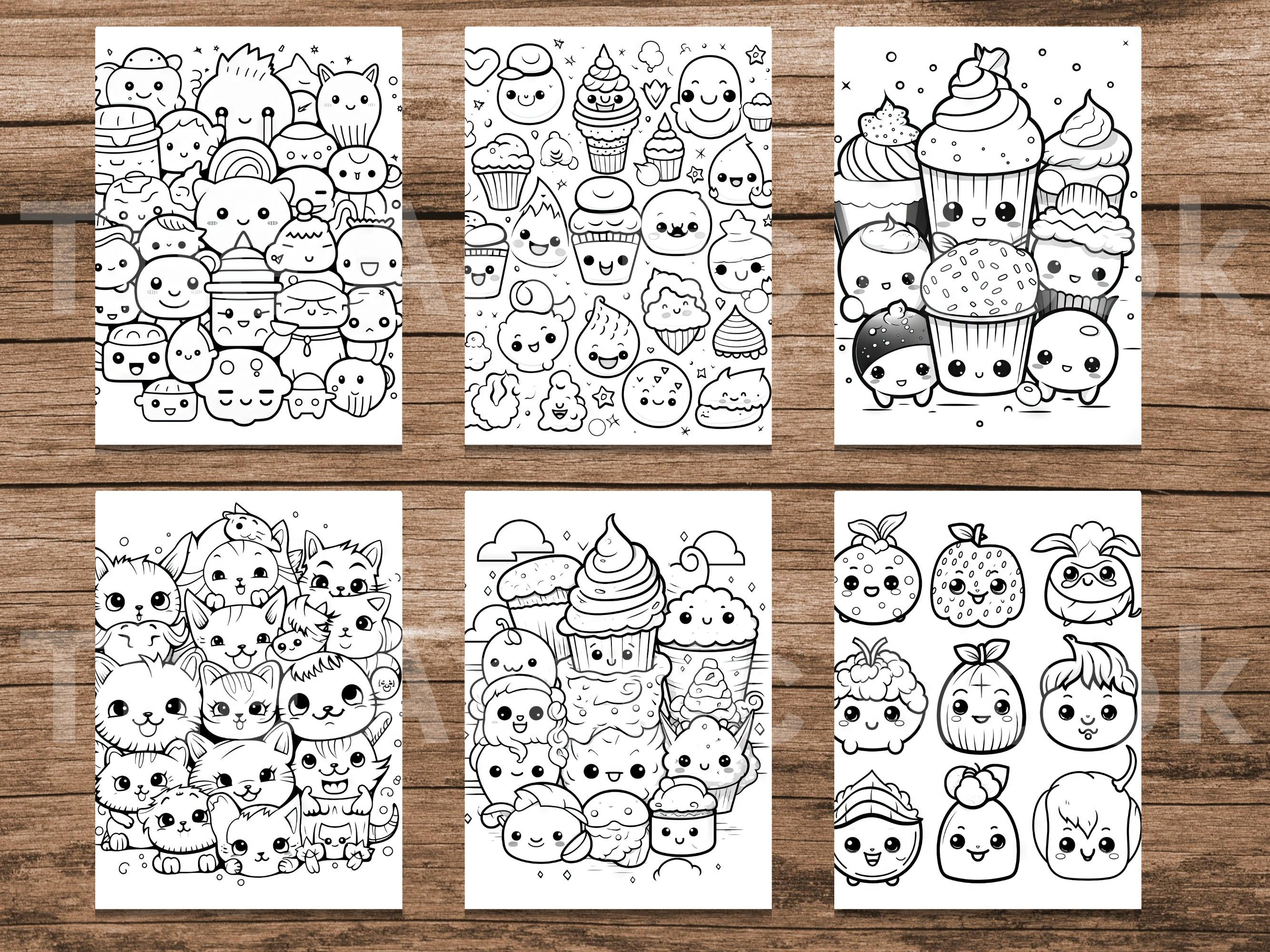 Kawaii Doodles Coloring Book, Printable Cute Adorable Kawaii Characters ...