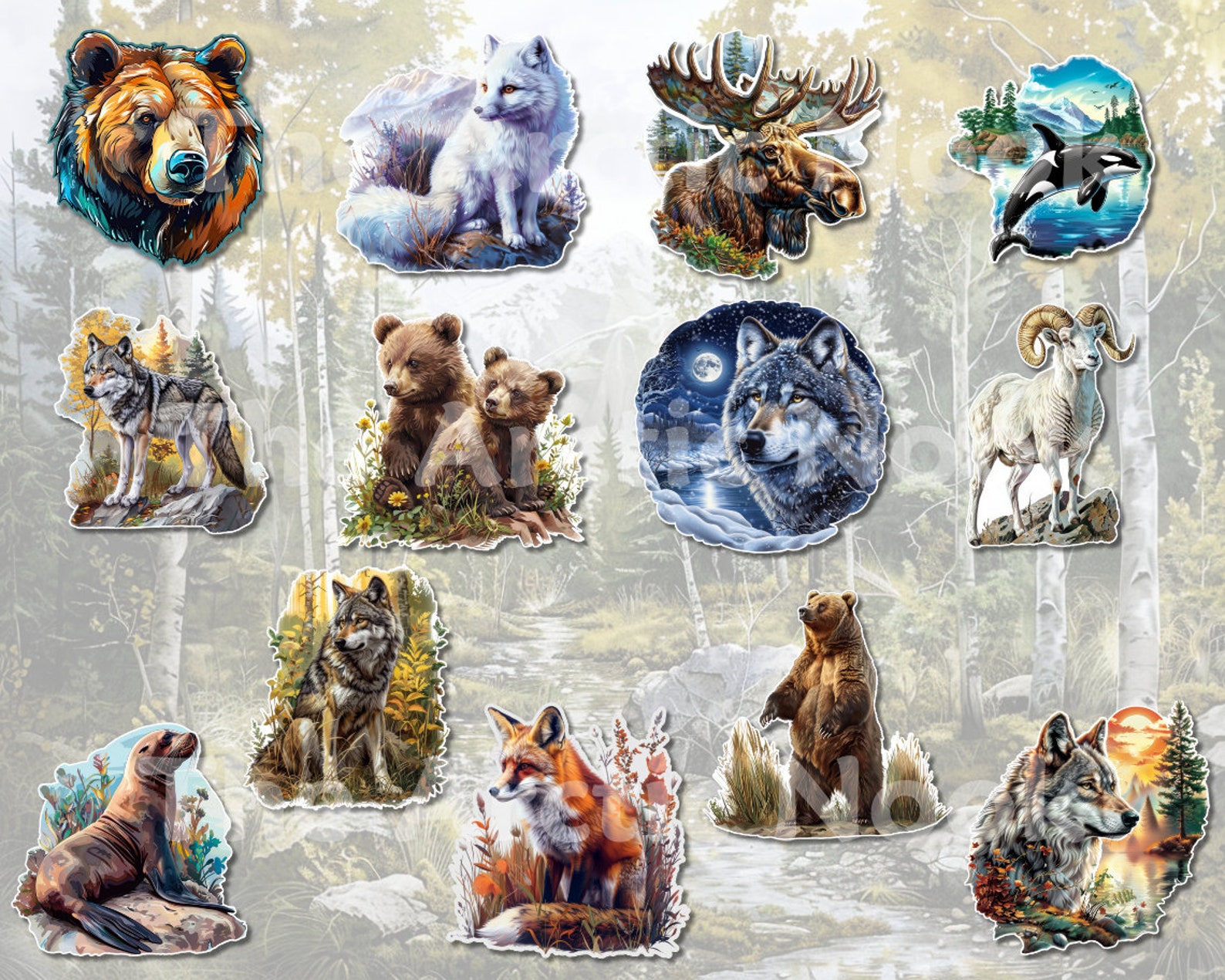 Alaskan Wildlife Png Svg Bundle, Printable Alaskan Stickers, Beautiful ...
