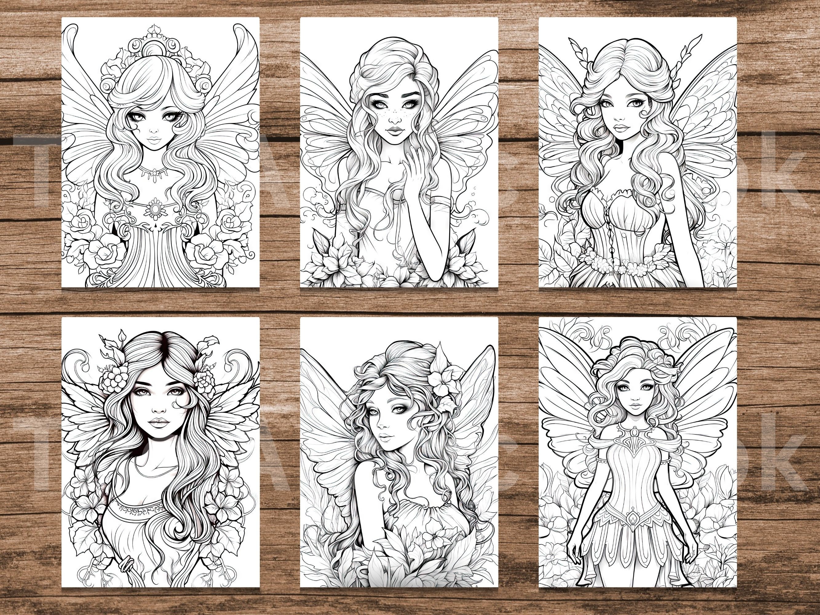 Beautiful Fairies Coloring Book, Printable Fantasy Beautiful Fairies ...
