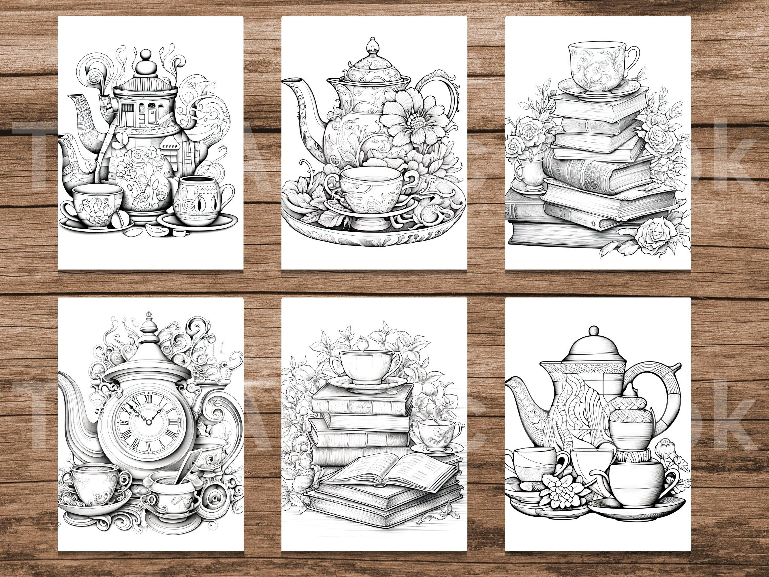 Whimsical Tea Sets Coloring Book, Printable Pretty Whimsical Tea Set ...