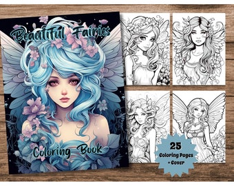 Beautiful Fairies Coloring Book, Fantasy Greyscale Art (PDF)
