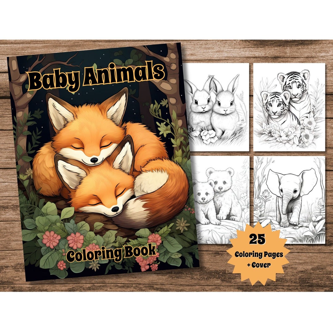 Baby Animals Coloring Book, Printable Cute Adorable Baby Animals