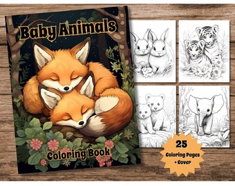 Baby Animals Coloring Book, Cute Greyscale Illustrations (PDF)