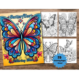 Butterly Coloring Book, Printable Beautiful Butterflies Coloring Pages, Digital Greyscale Coloring Book for Kids and Adults to Color