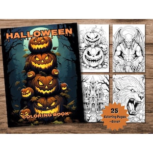 Halloween Coloring Book, Printable Spooky Scary Halloween Themed Horror Coloring Pages, Greyscale Coloring Book for Adults to Color