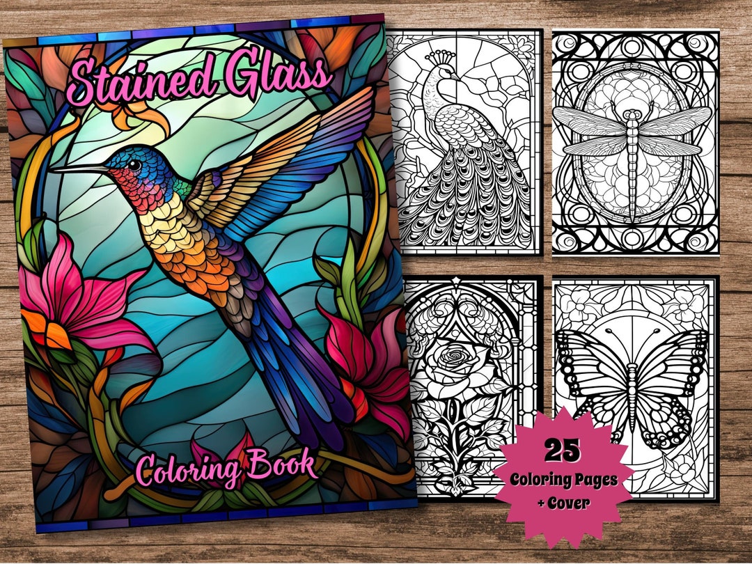 Stained Glass Coloring Book Printable Beautiful Stained Glass - Etsy