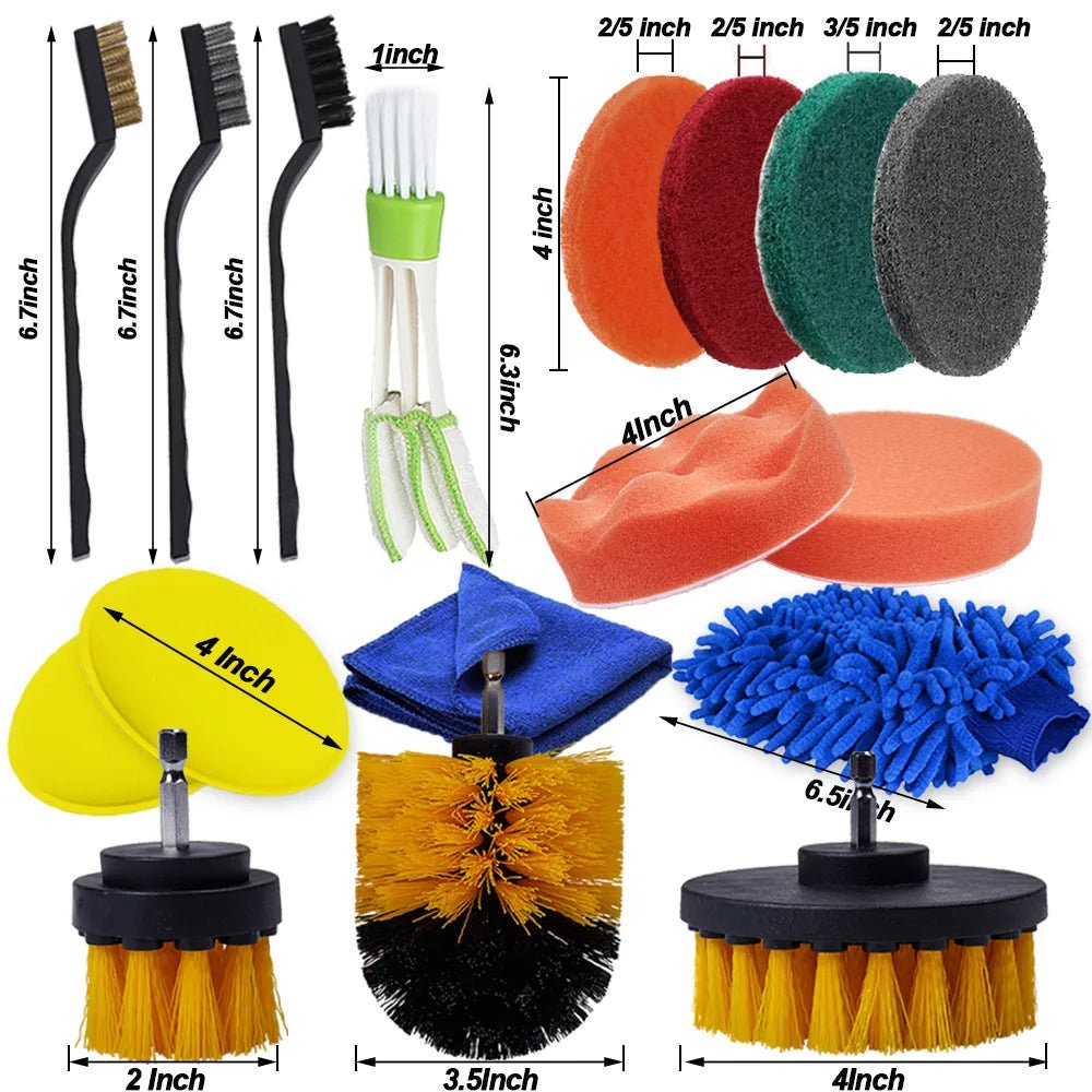 Car Cleaning Kit Scrubber Drill Detailing Brush Set Air