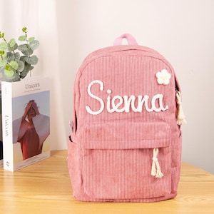Sac à dos personnalisé en velours côtelé, sacs d’école brodés de nom personnalisé pour les enfants, sacs à dos pour enfants, sacs pour enfants et tout-petits, cadeau pour les enfants