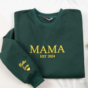 Personalized Mama Embroidered Sweatshirt With Kids Names On Sleeve, Custom Mom Embroidery Hoodie, New Mom Outfit,  Mother's Day Gifts