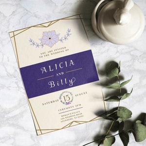 Digital Gold and Purple Wedding Invitation