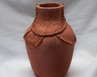 Leaf sculpted Terracotta Vase, Terracotta Planter, Indian Decorative Pot, Handmade Vessel, Home Decor Vase,clay planter, unique, sculptural