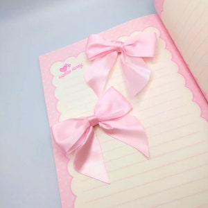 Satin bow hair clip 2 piece set, coquette, pastel pink image 1