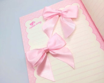 Satin bow hair clip 2 piece set, coquette, pastel pink
