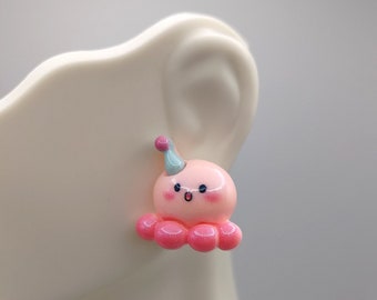 Cute pink octopus clown stud earrings