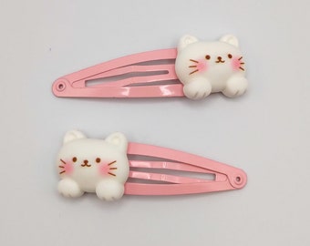 Kawaii cat pink hair clips 2pc set, kitty